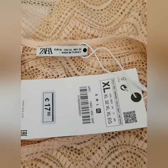 NWT ZARA Ladies Long Sleeve Lightweight Lace Cropped Blouse Crew Neck Scalloped - Picture 7 of 8